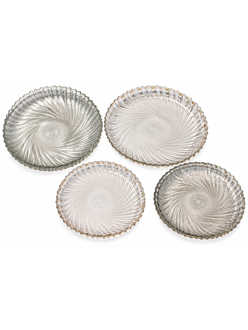 Vintage Clear Pressed Glass Swirl Plates Set of 8 - 10" 7.5" Pinwheel Scalloped
